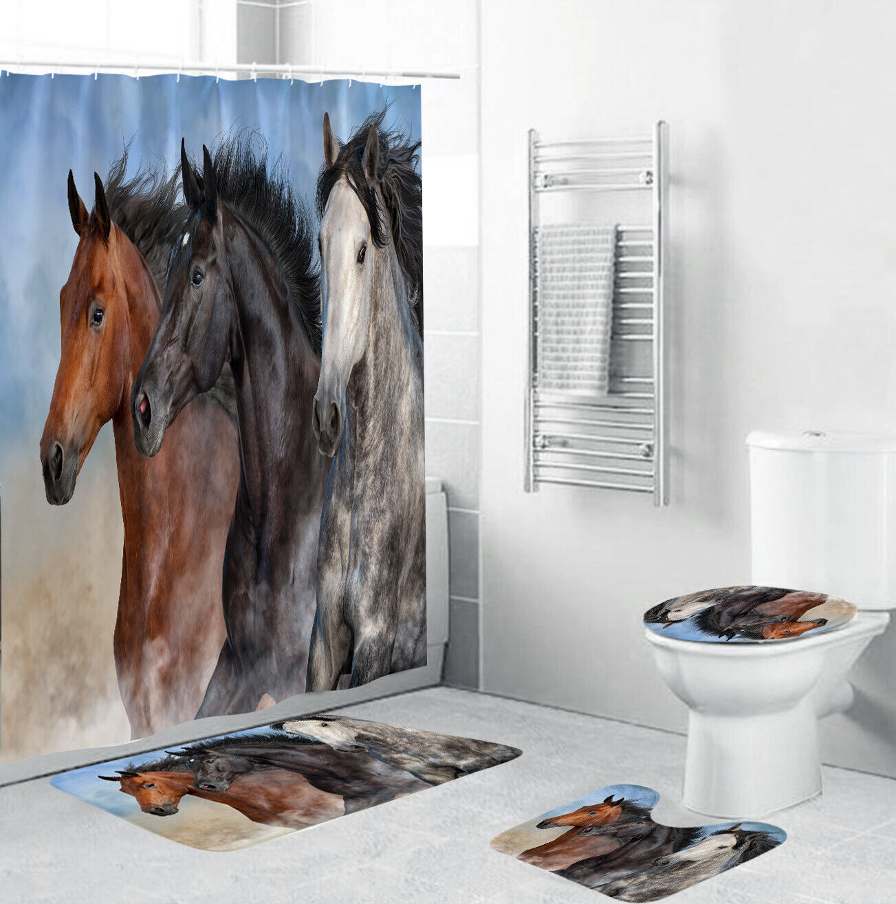 Horse Shower Curtain With Bathroom Bathroom Lid Cover - Ideal For Horse Lovers
