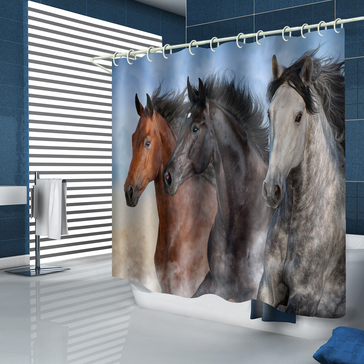 Horse Shower Curtain With Bathroom Bathroom Lid Cover - Ideal For Horse Lovers - Image 2