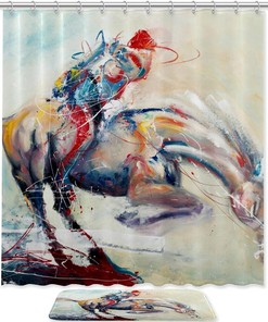 Horse Shower Curtain with Oil Painting Waterproof Fabric for Bathroom - Unbranded