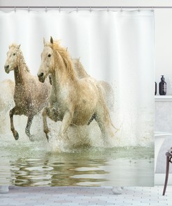 Horse Themed River Wild Life Animal Bathroom Decor Shower Curtain