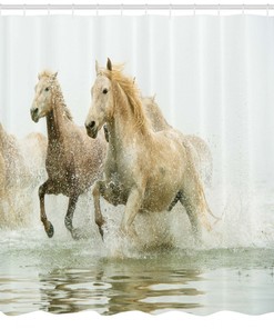 Horse Themed River Wild Life Animal Bathroom Decor Shower Curtain