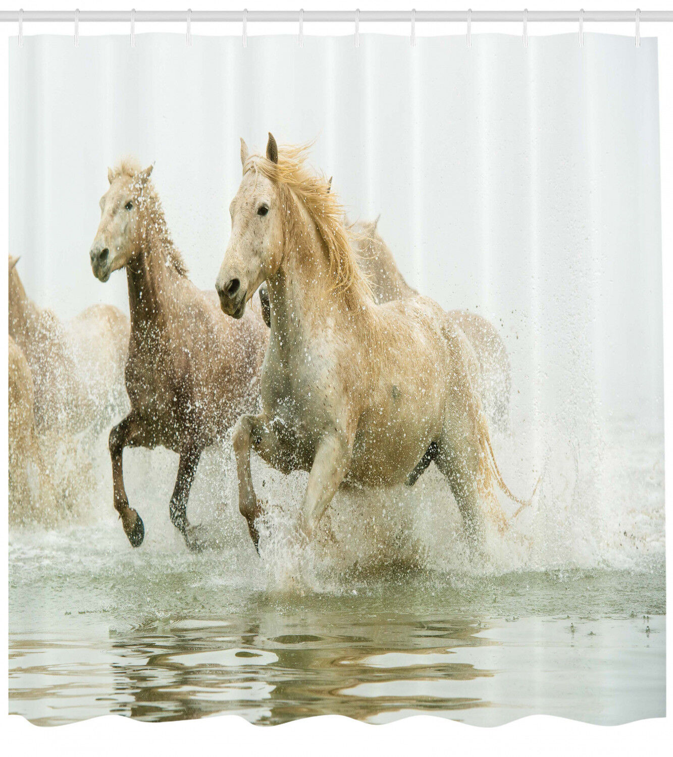 Horse Themed River Wild Life Animal Bathroom Decor Shower Curtain