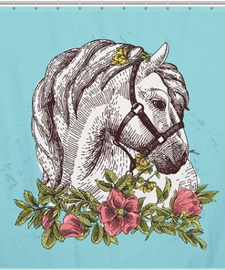 Horse With Flower Shower Curtain - Print Design For Bathroom Decoration 