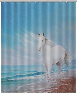 Horse on the Beach Shower Curtain - Rustic and Tranquil Bathroom Decor with Animal Print