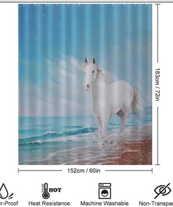Horse on the Beach Shower Curtain - Rustic and Tranquil Bathroom Decor with Animal Print