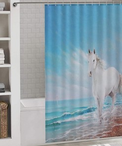 Horse on the Beach Shower Curtain - Rustic and Tranquil Bathroom Decor with Animal Print