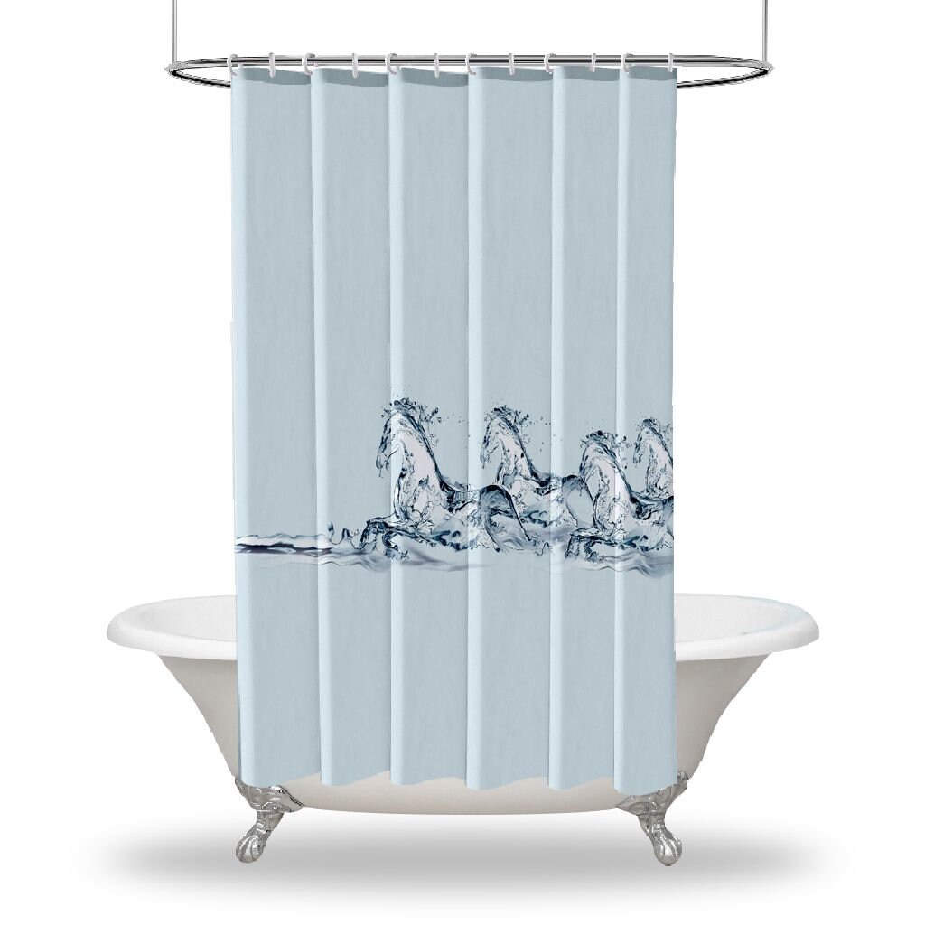 Horses Made Of Water Printed Shower Curtain, Nature-Inspired Art For Rustic Bathroom Decor