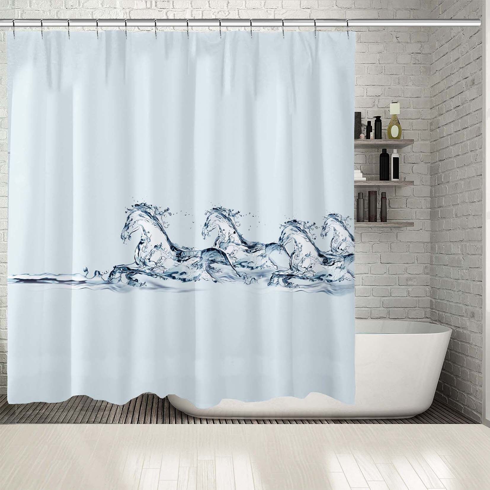 Horses Made Of Water Printed Shower Curtain, Nature-Inspired Art For Rustic Bathroom Decor - Image 2