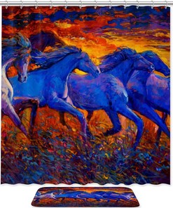 Horses Running Oil Painting Shower Curtain - Waterproof Bath Decoration 