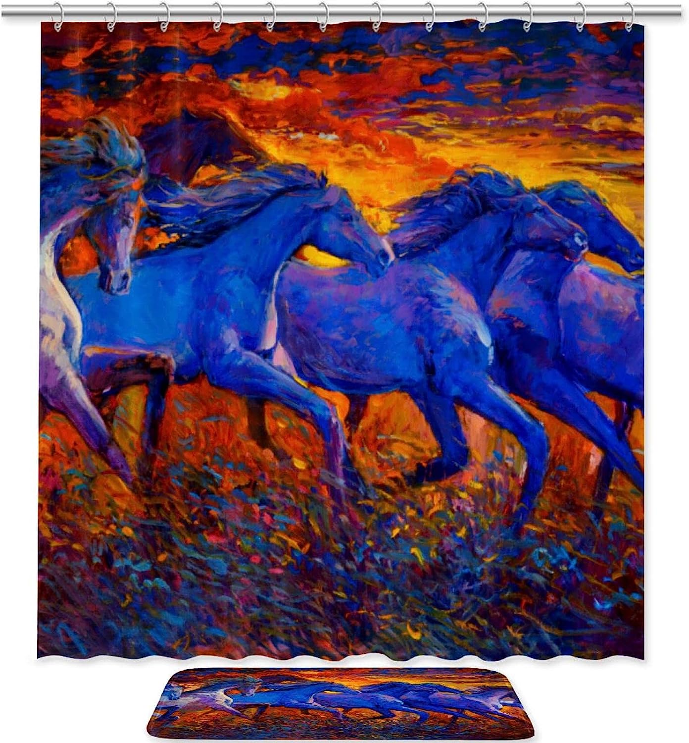 Horses Running Oil Painting Shower Curtain - Waterproof Bath Decoration