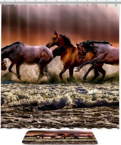 Horses Sea Galloping Shower Curtain - Waterproof Bath Curtain Bathroom 