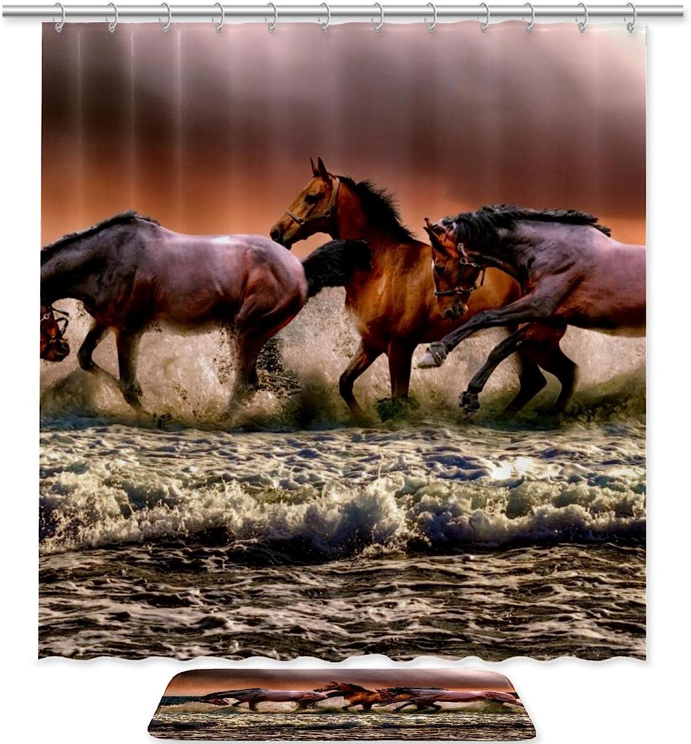 Horses Sea Galloping Shower Curtain - Waterproof Bath Curtain Bathroom