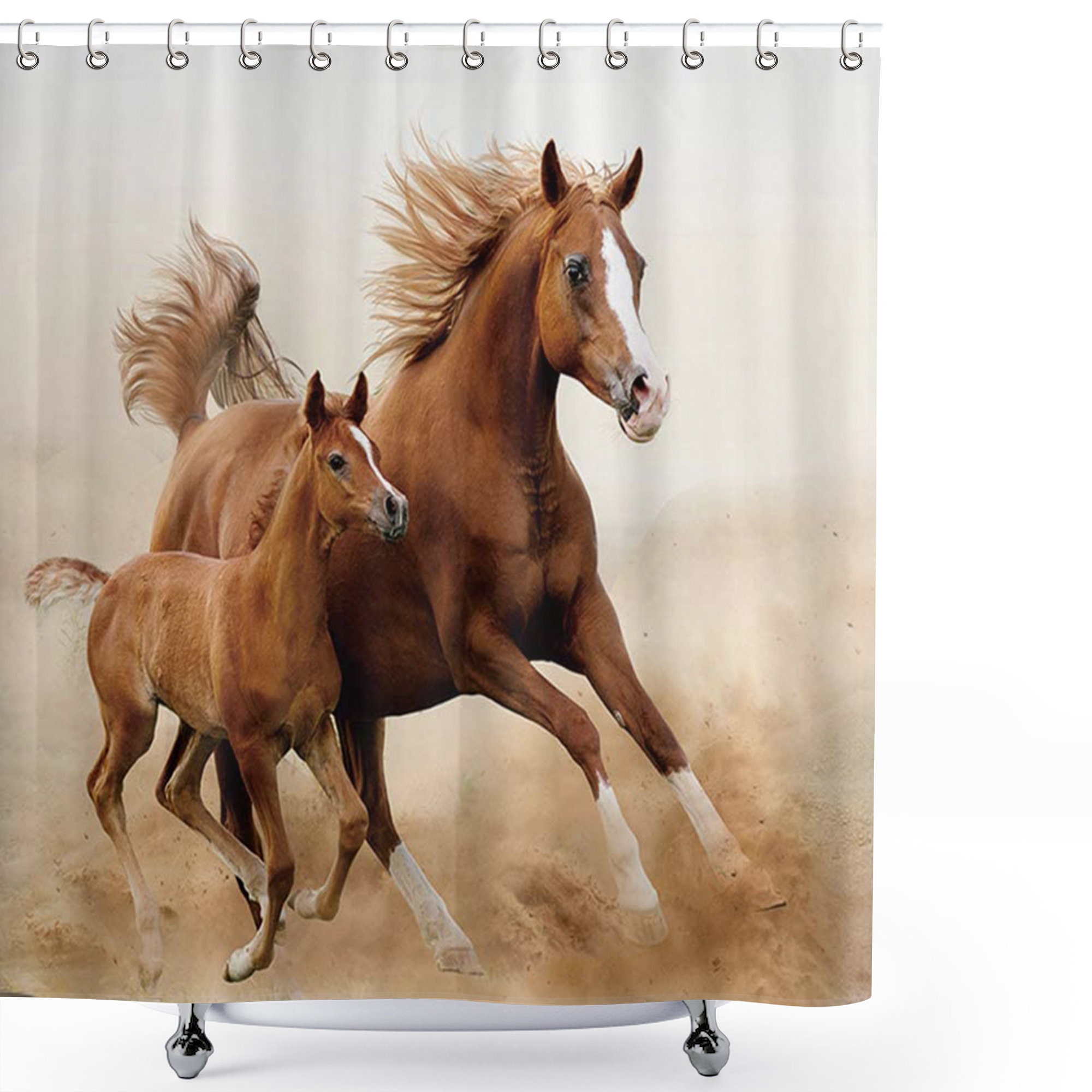 Horses and Kids Run in Fields Farm Country Decor Bathroom Shower Curtain