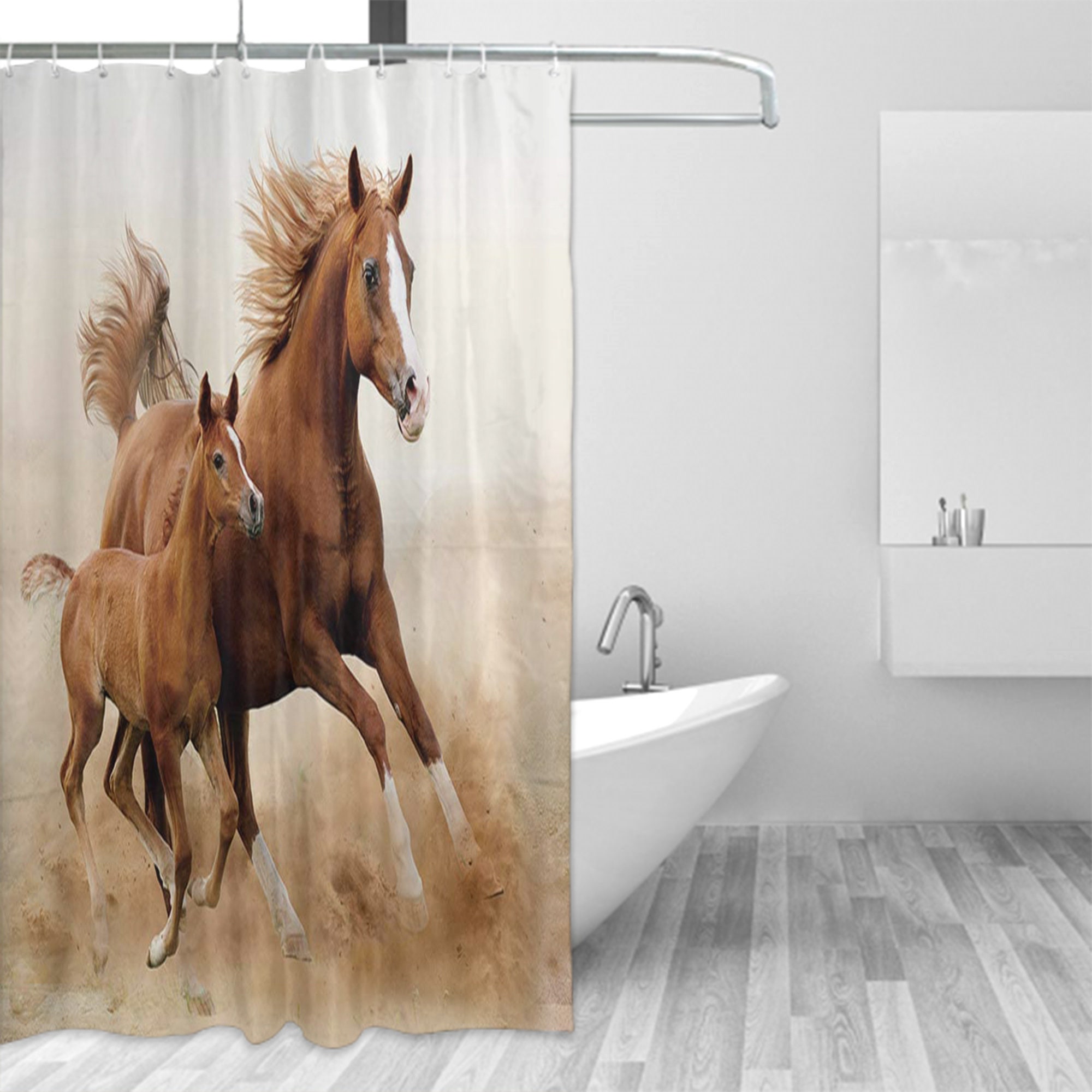 Horses and Kids Run in Fields Farm Country Decor Bathroom Shower Curtain