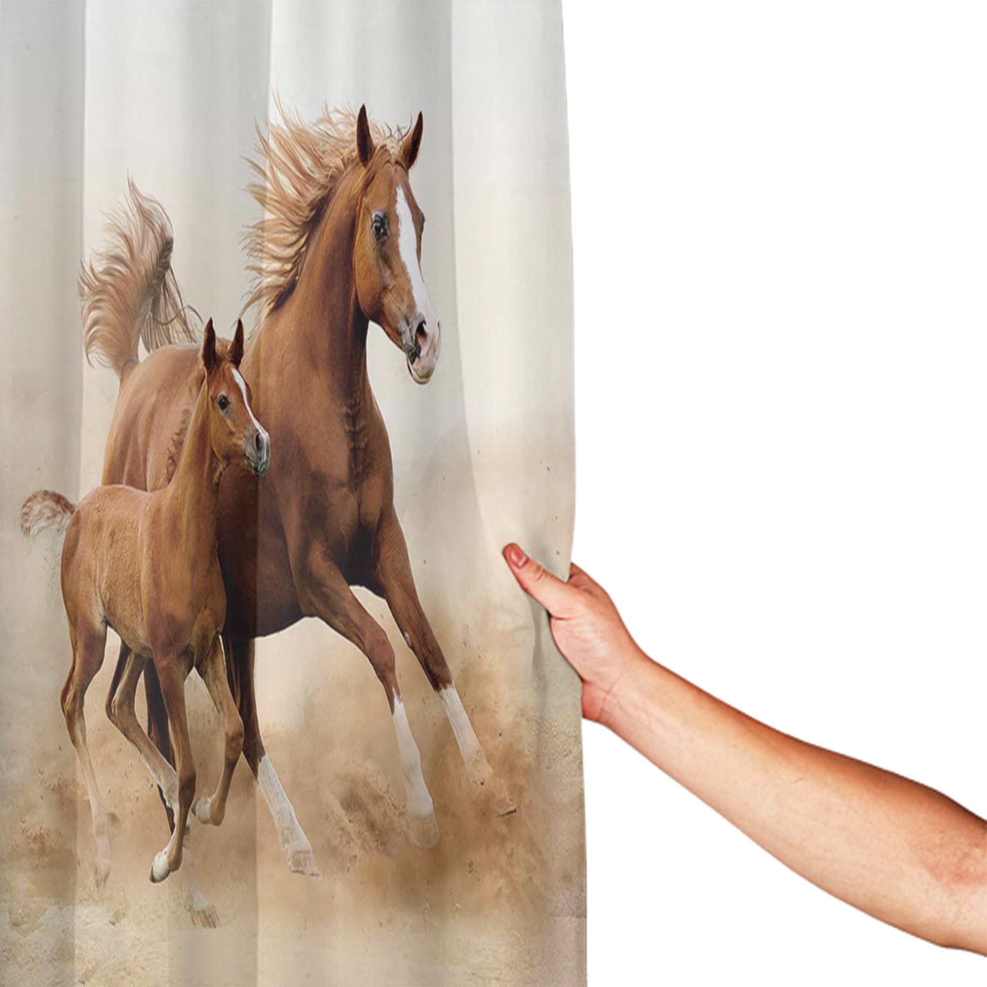Horses and Kids Run in Fields Farm Country Decor Bathroom Shower Curtain