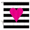 Hot Pink, Black, And White Striped Heart Shower Curtain - Customized Preppy Home Decor For Teenagers