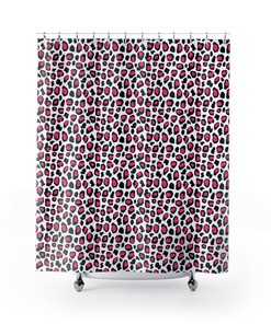 Hot Pink Leopard Shower Curtain for Girls, Animal Print Bathroom Decor
