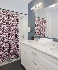 Hot Pink Leopard Shower Curtain for Girls, Animal Print Bathroom Decor