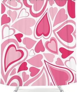 Hot Pink Shower Curtain Love Heart Y2k Girls Princess Cute Modern Minimalist