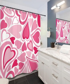 Hot Pink Shower Curtain Love Heart Y2k Girls Princess Cute Modern Minimalist