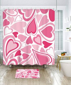 Hot Pink Shower Curtain Love Heart Y2k Girls Princess Cute Modern Minimalist