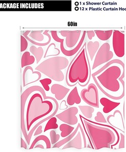 Hot Pink Shower Curtain Love Heart Y2k Girls Princess Cute Modern Minimalist