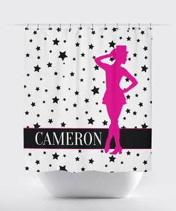 Hot Pink and Aqua Tap Dancer Stars Monogrammed Name Shower Curtain