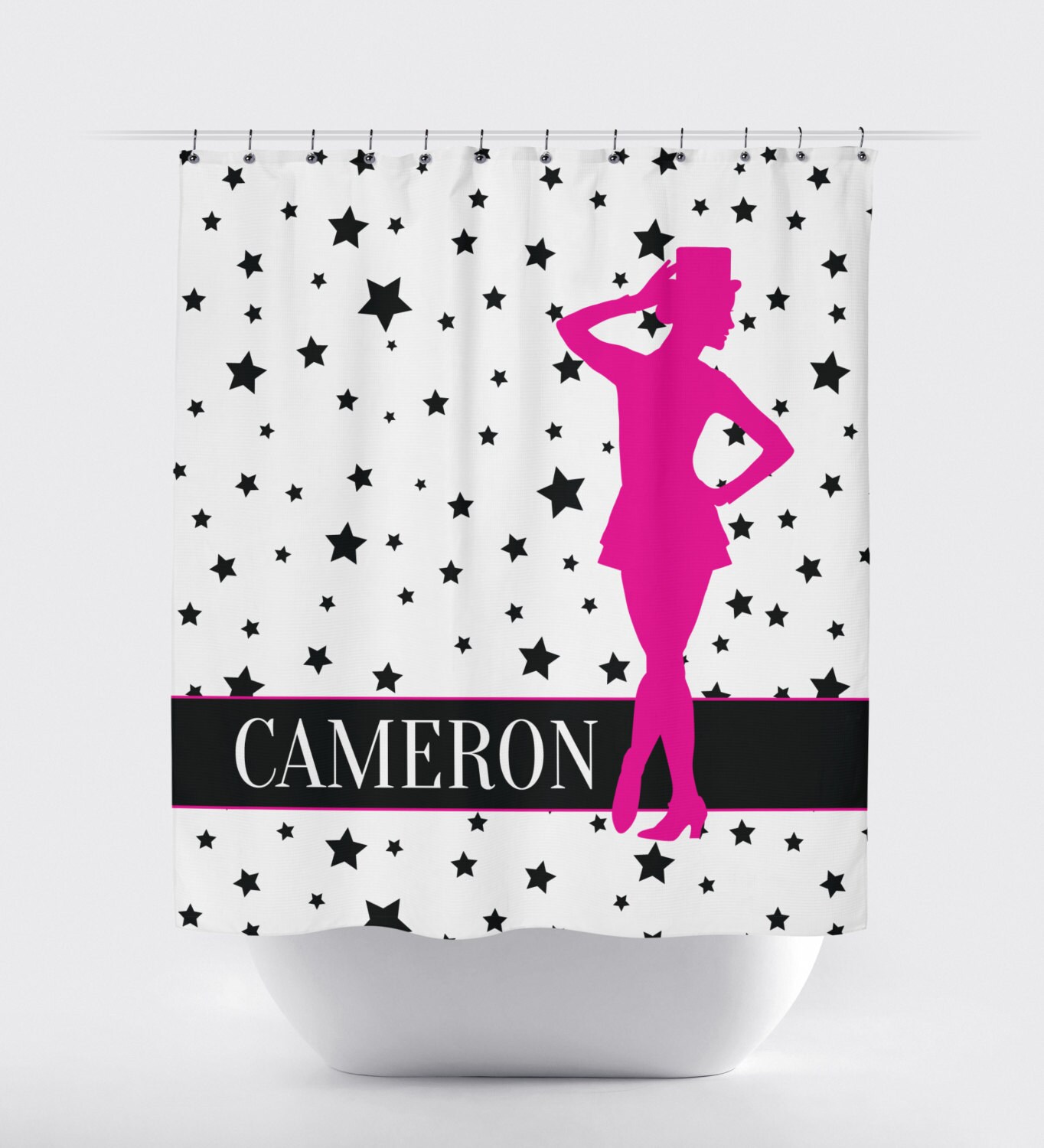 Hot Pink and Aqua Tap Dancer Stars Monogrammed Name Shower Curtain