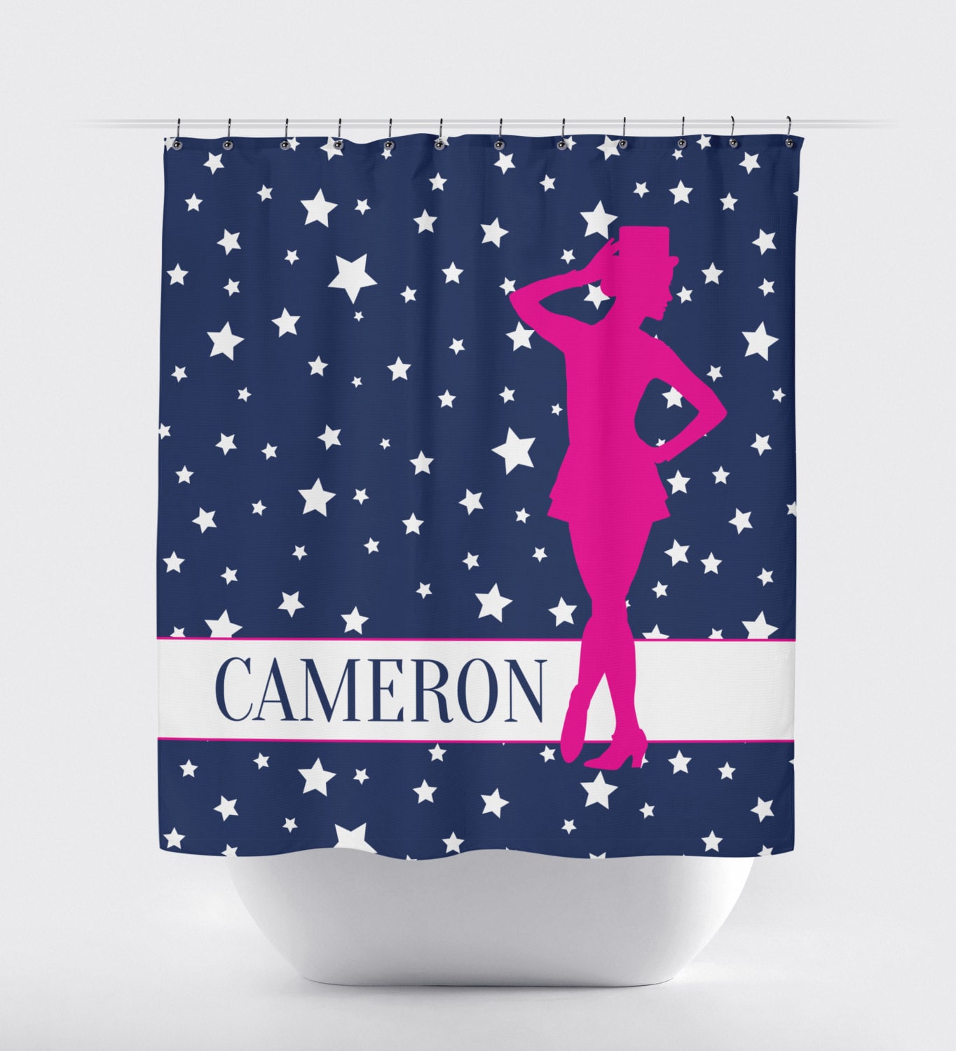 Hot Pink and Aqua Tap Dancer Stars Monogrammed Name Shower Curtain