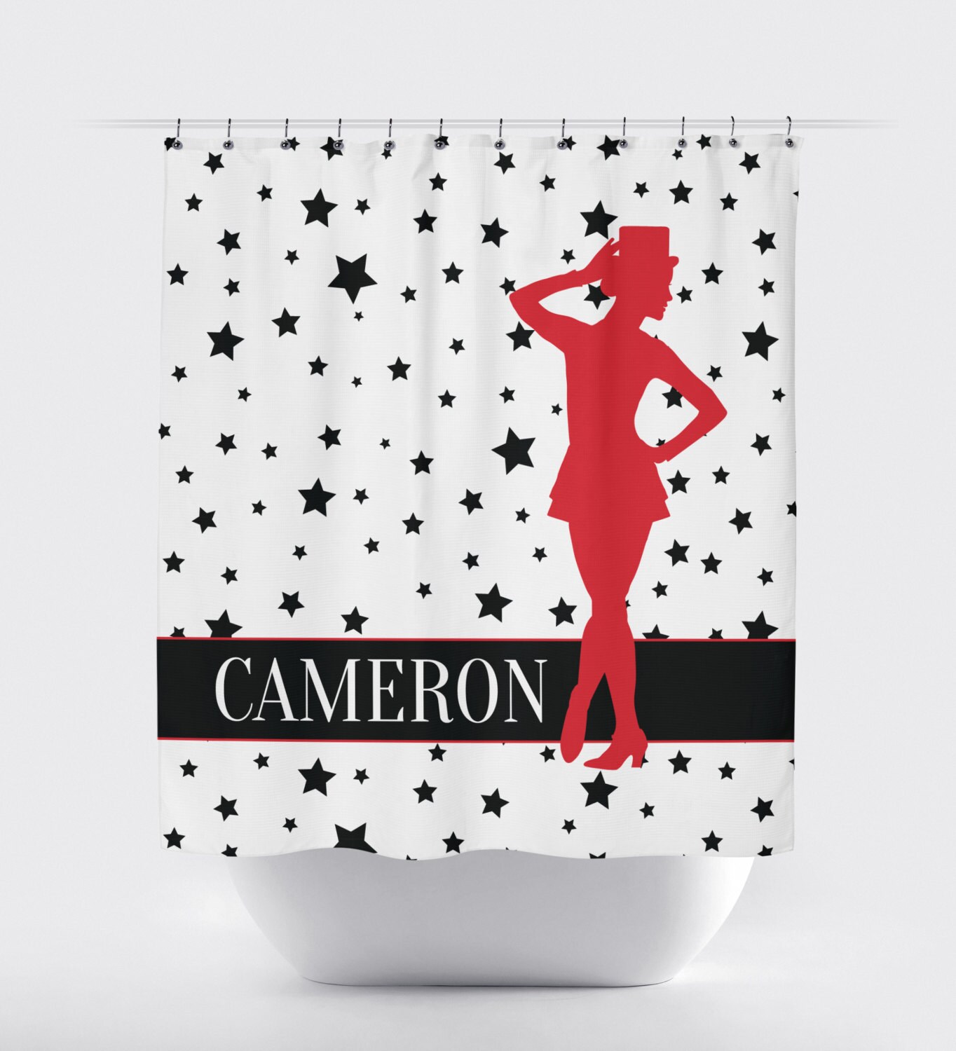 Hot Pink and Aqua Tap Dancer Stars Monogrammed Name Shower Curtain