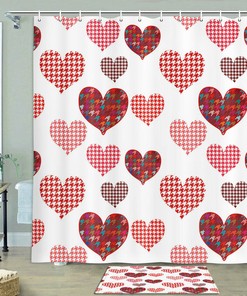Houndstooth Love Heart Fabric Shower Curtain For Bathroom Decor