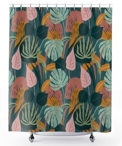 House Plants Shower Curtain for Bathroom Decor, Tropical Leaves Design, Plant Lady Bath Decor 
