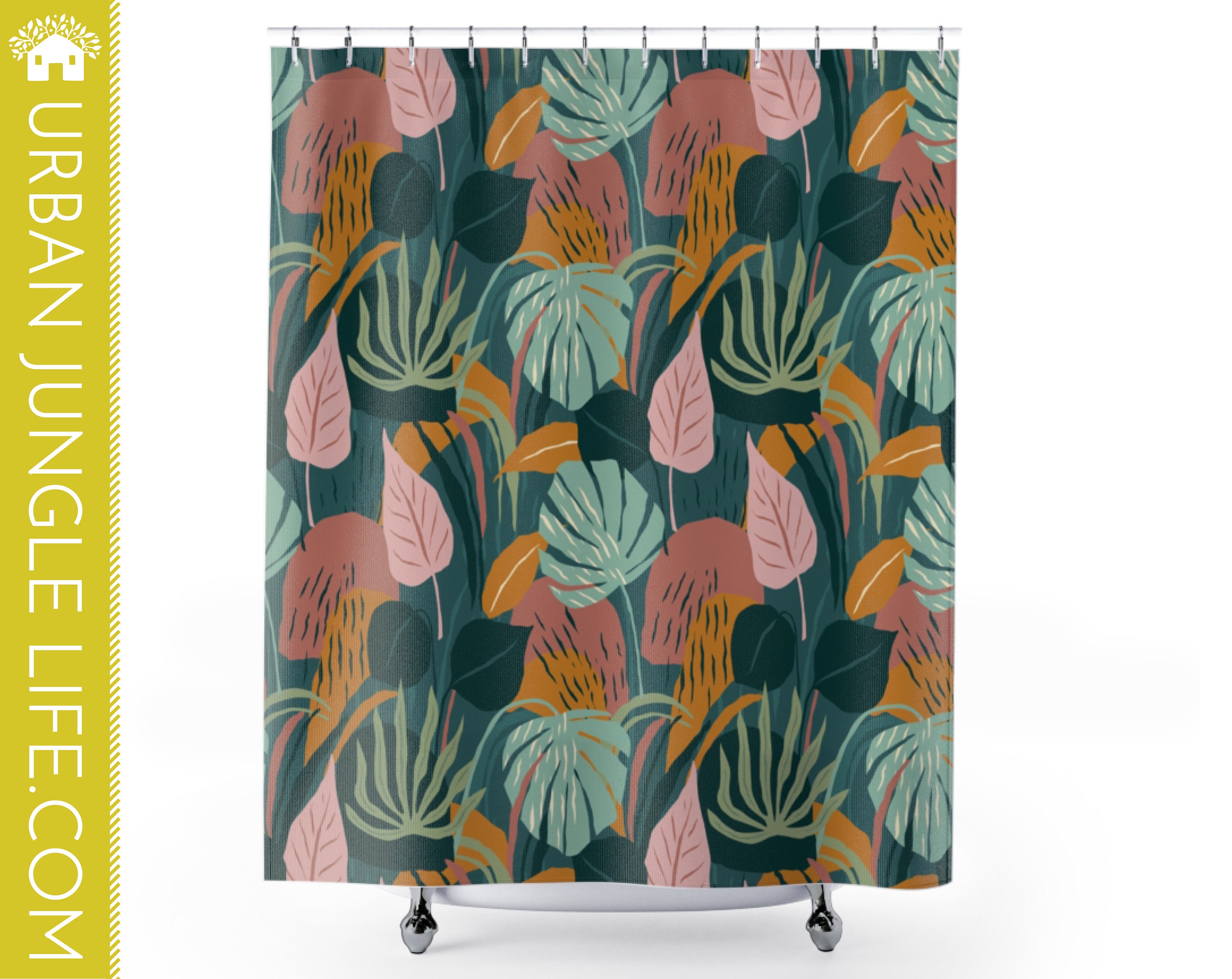 House Plants Shower Curtain for Bathroom Decor, Tropical Leaves Design, Plant Lady Bath Decor