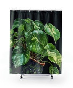 Houseplant Watercolor Print Shower Curtain With Pothos Pattern