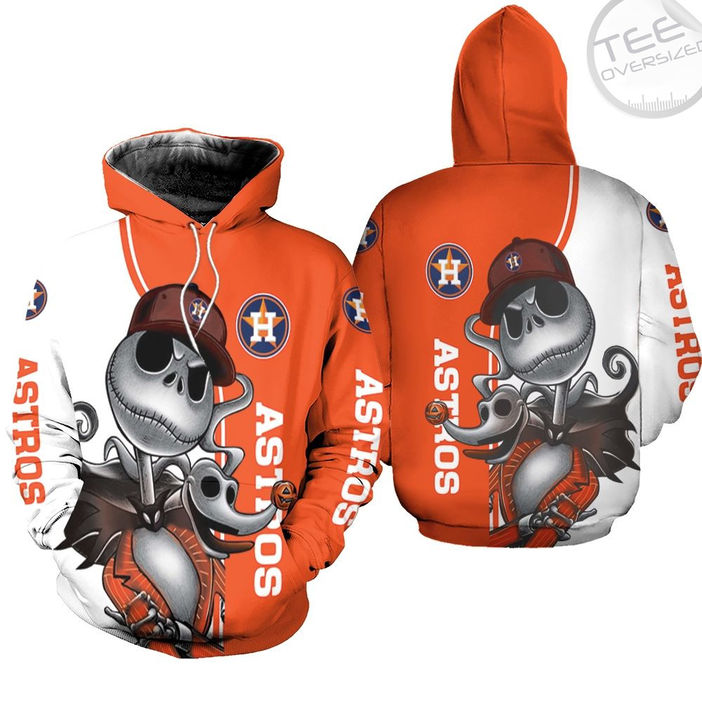 Houston Astros Jack Skellington And Zero 3D Hoodie - Perfect For Halloween And Beyond