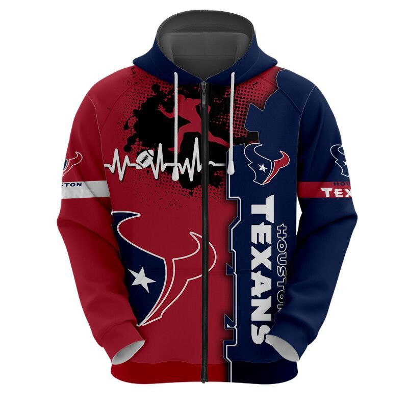Houston Texans 3D All Over Print Zip Up Hoodie For Nfl Fans With Custom Printing