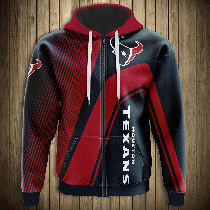 Houston Texans 3D Zip Hoodie Pullover With All Over Print For Nfl Fans