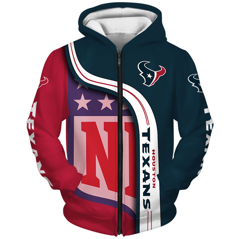 Houston Texans Pullover 3D Hoodie With Zip Up All Over Print For Nfl Fans