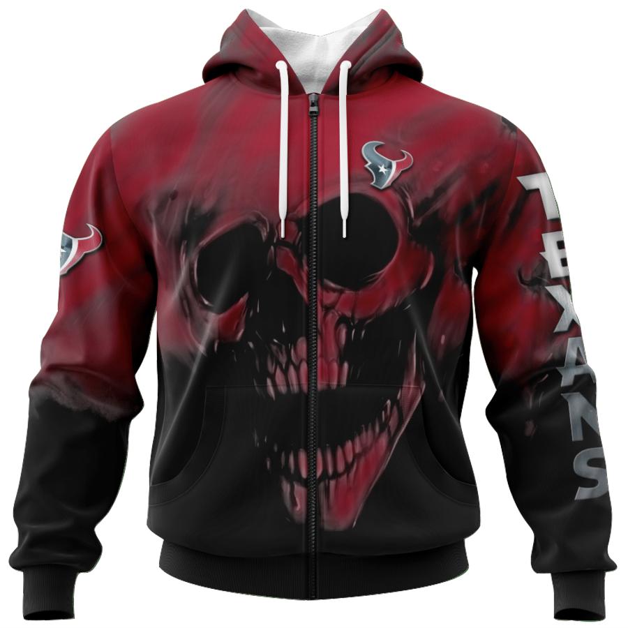 Houston Texans Skull Hoodie 3D All Over Print With Custom Name & Number, Perfect For Fans