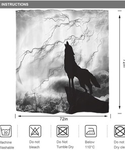 Howl at the Storm with Wolf Silhouette Shower Curtain for Mystic Animal Bathroom Decor