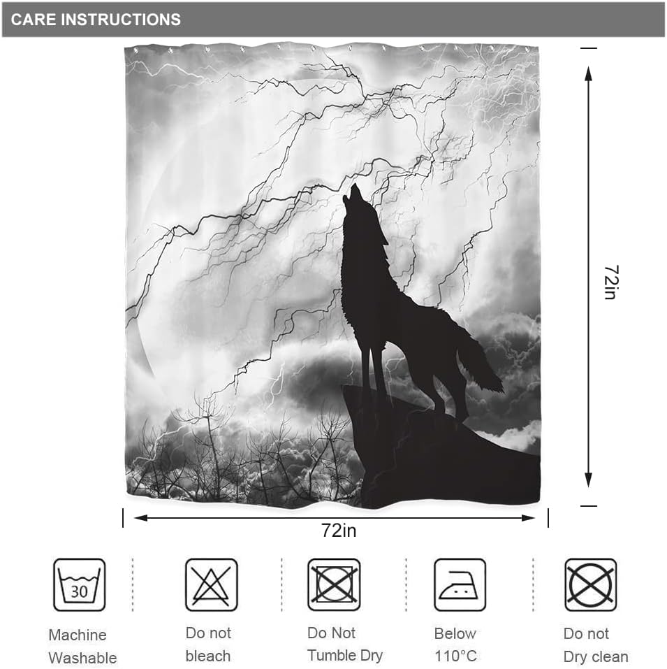 Howl at the Storm with Wolf Silhouette Shower Curtain for Mystic Animal Bathroom Decor