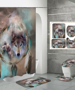 Howling Wolf Dreamcatcher Print Shower Curtain For Rustic Bathroom
