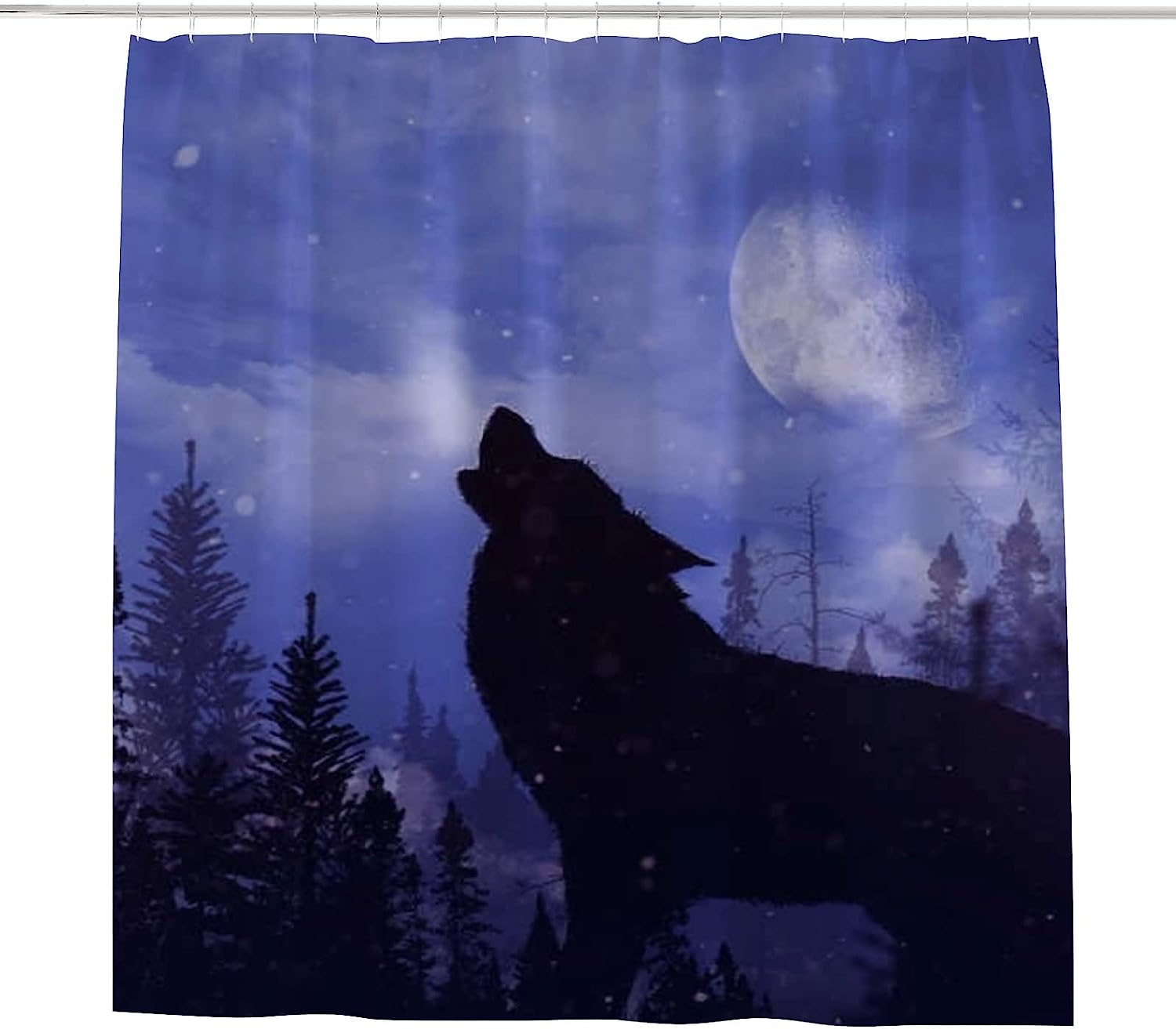 Howling Wolf Forest Snow Landscape Bathroom Decor Shower Curtain, RASHU Waterproof Fabric Bath Curtain Set