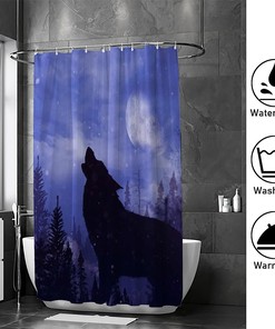 Howling Wolf Forest Snow Landscape Bathroom Decor Shower Curtain, RASHU Waterproof Fabric Bath Curtain Set
