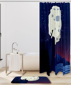 Howling Wolf Full Moon Print Waterproof Shower Curtain
