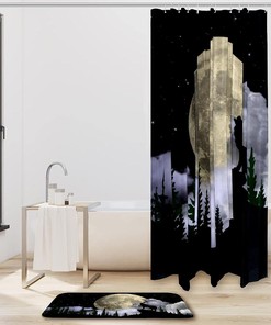 Howling Wolf Moon Shower Curtain with Animal Print for Wilderness Bathroom Decor