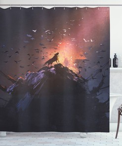 Howling Wolf On Rock Bathroom Print Shower Curtain