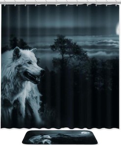 Howling Wolf Waterproof Animal Shower Curtain For Bathroom