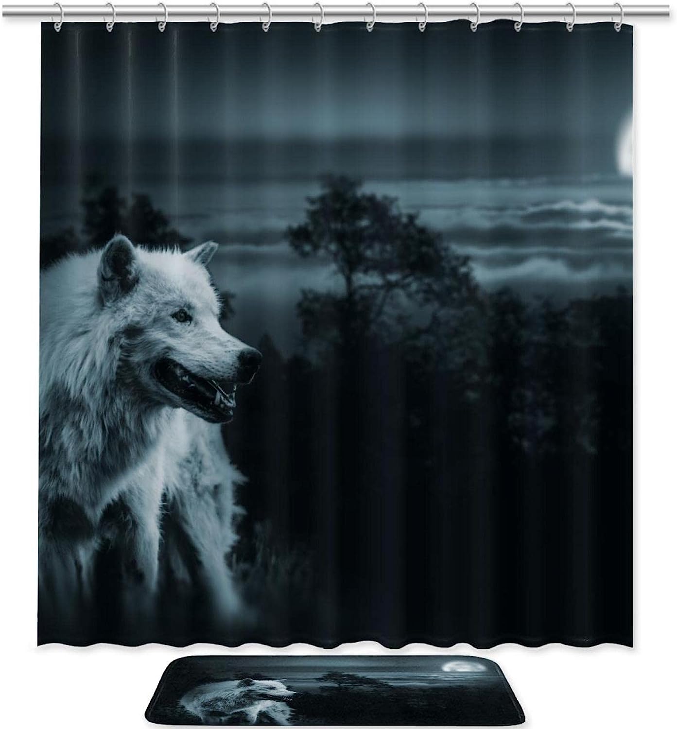 Howling Wolf Waterproof Animal Shower Curtain For Bathroom