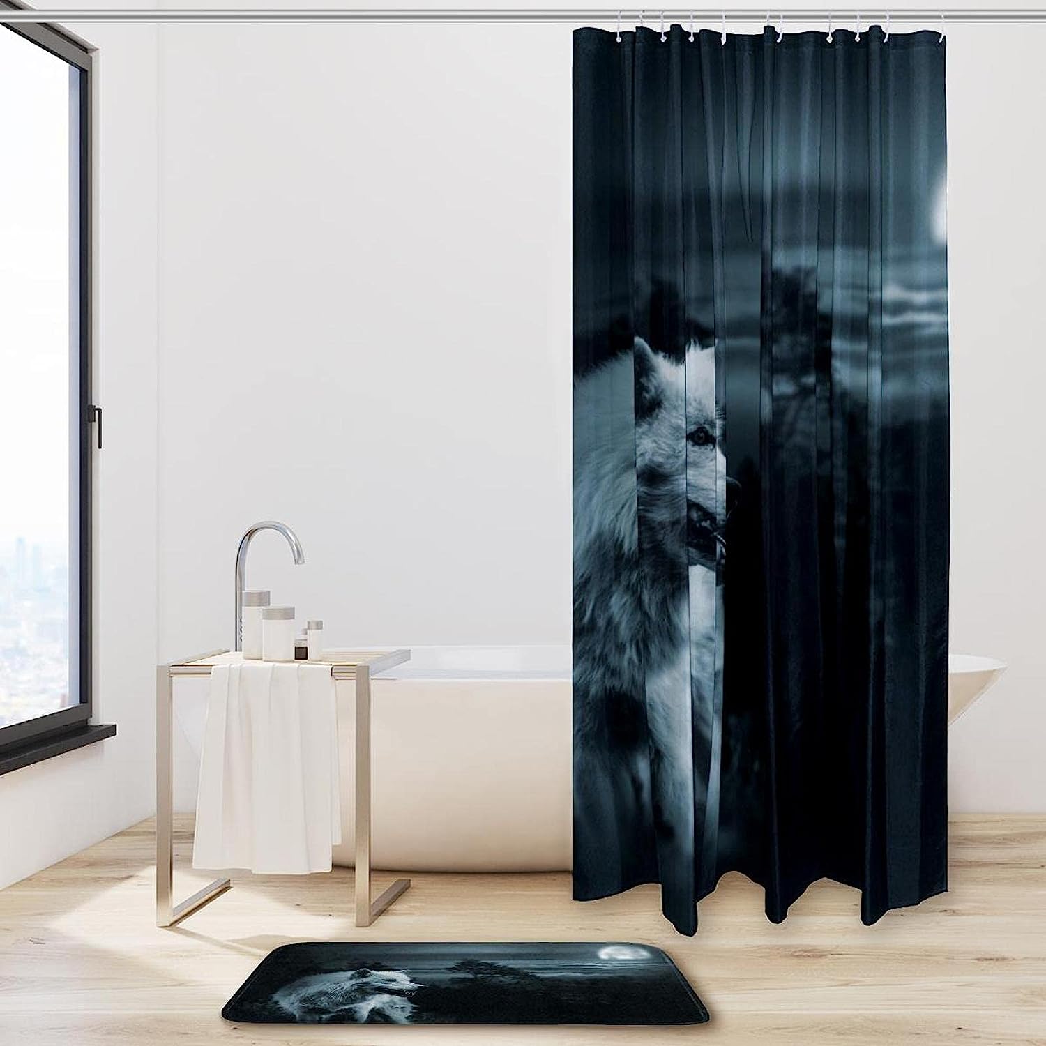 Howling Wolf Waterproof Animal Shower Curtain For Bathroom - Image 2